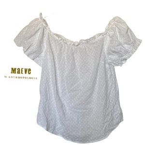 Maeve by Anthropologie Women's White Popcorn off-shoulder Top Size 8